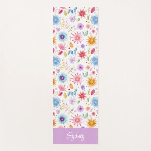 Purple Blue Pink Boho Wildflower Personalized  ヨガマット (正面)