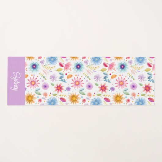 Purple Blue Pink Boho Wildflower Personalized ヨガマット (正面(横))