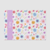 Purple Blue Pink Boho Wildflower Personalized  薄葉紙 (正面)