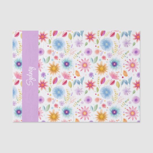 Purple Blue Pink Boho Wildflower Personalized  薄葉紙 (正面)