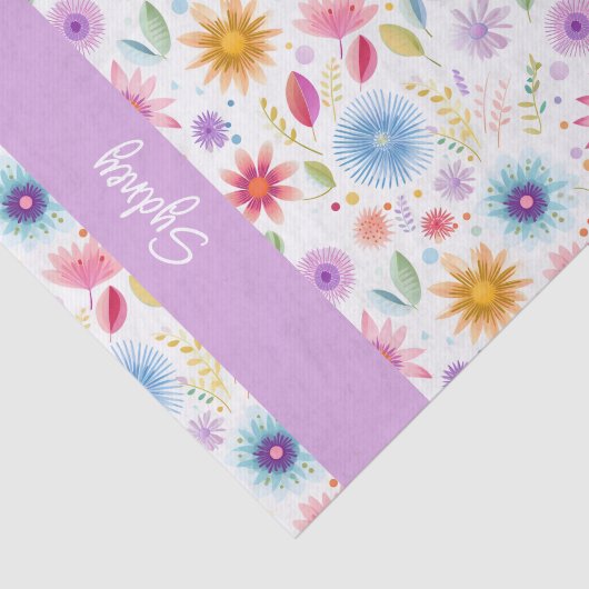Purple Blue Pink Boho Wildflower Personalized  薄葉紙 (詳細)