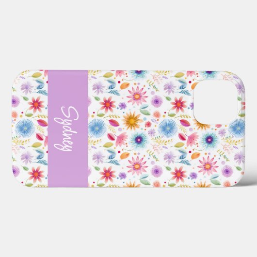 Purple Blue Pink Boho Wildflower Personalized  Case-Mate iPhoneケース (裏面 (横))
