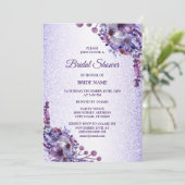 Purple Blue Pink Floral Glitter Bridal Shower 招待状 (スタンド正面)