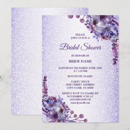 Purple Blue Pink Floral Glitter Bridal Shower 招待状