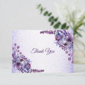 Purple Blue Pink Floral Glitter Elegant Wedding サンキューカード (スタンド正面)