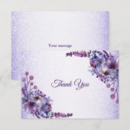 Purple Blue Pink Floral Glitter Elegant Wedding サンキューカード