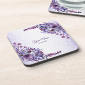 Purple Blue Pink Floral Glitter Wedding Party コースター (左側)