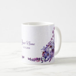 Purple Blue Pink Floral Glitter Wedding Party コーヒーマグカップ