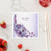 Purple Blue Pink Floral Glitter Wedding Party スタンダードカクテルナプキン (インサイチュ)