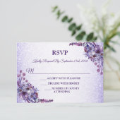 Purple Blue Pink Floral Glitter Wedding Party 出欠カード (スタンド正面)