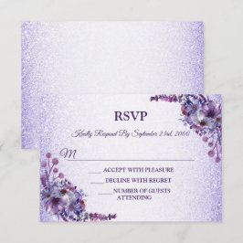 Purple Blue Pink Floral Glitter Wedding Party 出欠カード