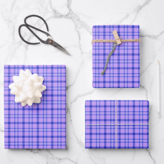 Purple Blue Plaid Classic Pattern Bright ラッピングペーパーシート (正面)