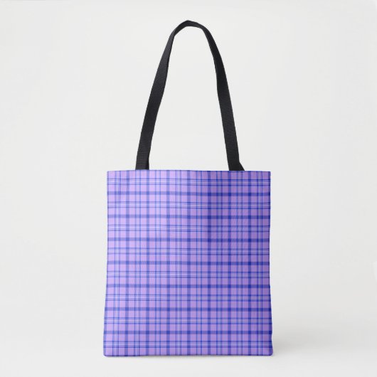Purple Blue Plaid Classic Pattern Bright Tote Bag トートバッグ (正面)