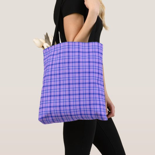 Purple Blue Plaid Classic Pattern Bright Tote Bag トートバッグ (クローズアップ)