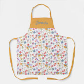 Purple Blue Red Watercolor Wildflower Custom Name エプロン (正面)