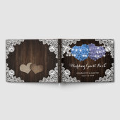 Purple Blue Rustic Wood Floral Lace Burlap Wedding ゲストブック (全面)