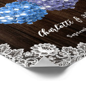 Purple Blue Rustic Wood Lace Wedding Welcome Sign ポスター (角)