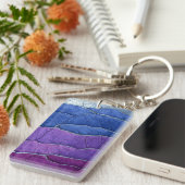 Purple Blue Silver Abstract Crackle Luxury Geode キーホルダー (正面右)