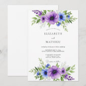 Purple Blue Vibrant Anemone Wedding 招待状 (正面/裏面)