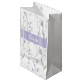 Purple Blue Wildflower Watercolor Monogram Name スモールペーパーバッグ (正面アングル)
