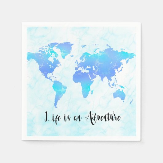Purple & Blue World Map Life is an Adventureパーティー スタンダードカクテルナプキン (正面)