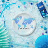 Purple & Blue World Map Life is an Adventureパーティー ペーパープレート (パーティー)