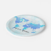 Purple & Blue World Map Life is an Adventureパーティー ペーパープレート (アングル)