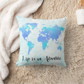 Purple & Blue World Map Life is an Adventure クッション (ブランケット)