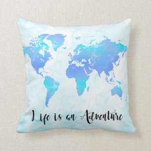Purple & Blue World Map Life is an Adventure クッション