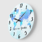 Purple & Blue World Map Life is an Adventure ラージ壁時計 (傾斜)