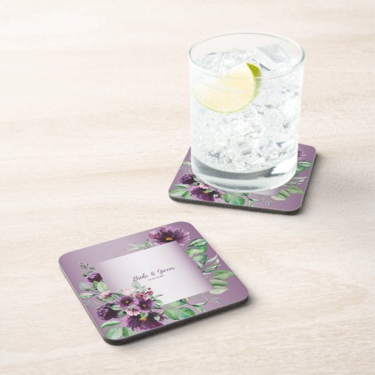 Purple Blush Floral Geometric Greenery コースター (右側)