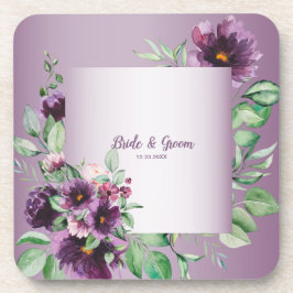 Purple Blush Floral Geometric Greenery コースター