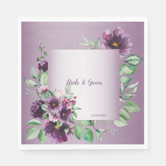 Purple Blush Floral Geometric Greenery スタンダードランチョンナプキン (正面)