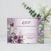 Purple Blush Floral Geometric Greenery Wedding 出欠カード (スタンド正面)
