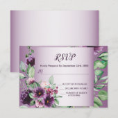 Purple Blush Floral Geometric Greenery Wedding 出欠カード (正面/裏面)