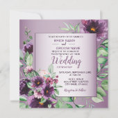 Purple Blush Floral Geometric Greenery Wedding 招待状 (正面)