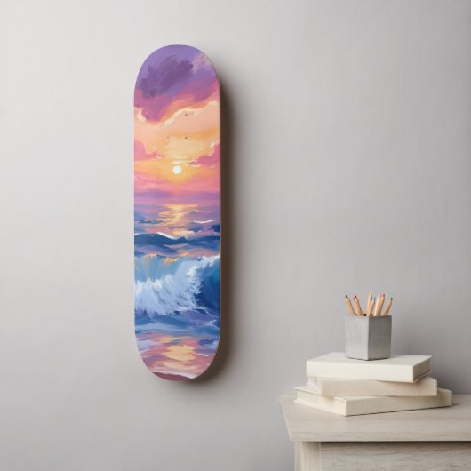 Purple Blush Sunset | Ocean Glimmer Watercolor スケートボード (ウォールアート)