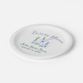 Purple boho love in Bloom bridal shower name retro ペーパープレート (アングル)