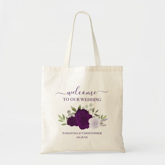 Purple Boho Roses Elegant Wedding Welcome トートバッグ (正面)
