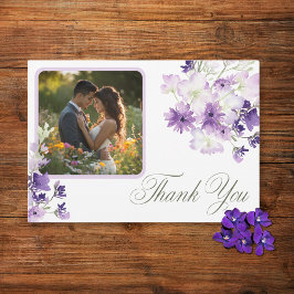 Purple Boho Wildflowers白結婚の写真 サンキューカード
