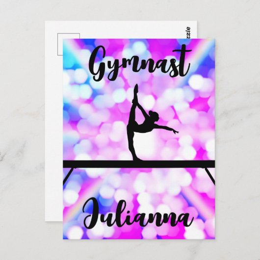 Purple Bokeh Blast Gymnastics Beam Personalized ポストカード (正面/裏面)