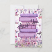 Purple Book Stack Wildflowers Butterflies Script サンキューカード (正面)
