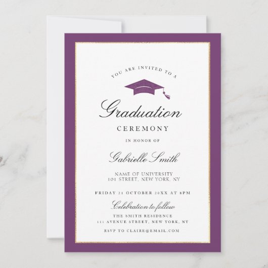 purple border graduation ceremony invitation 招待状 (正面)