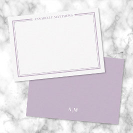 Purple Border Minimalist Name Monogram ノートカード
