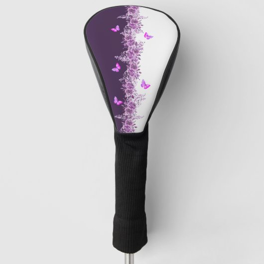 Purple Botanical Butterflies Golf Head Cover ゴルフヘッドカバー (正面)