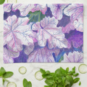 Purple Botanical Leaf Art Kitchen Towel キッチンタオル (折り畳み)