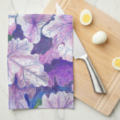 Purple Botanical Leaf Art Kitchen Towel キッチンタオル (四つ折り)