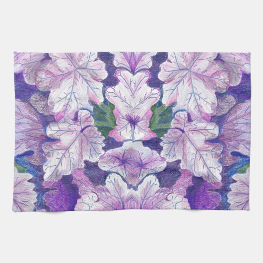 Purple Botanical Leaf Art Kitchen Towel キッチンタオル (横)
