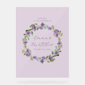 Purple Botanical Wreath Wedding Welcome Sign アクリルサイン (正面)