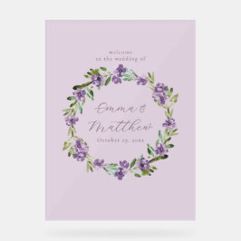 Purple Botanical Wreath Wedding Welcome Sign アクリルサイン